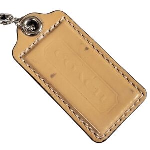 🤗 2.5" Large Vintage Y2K Coach Taupe Tan Pat Leather Hang Tag Bag Fob Keychain